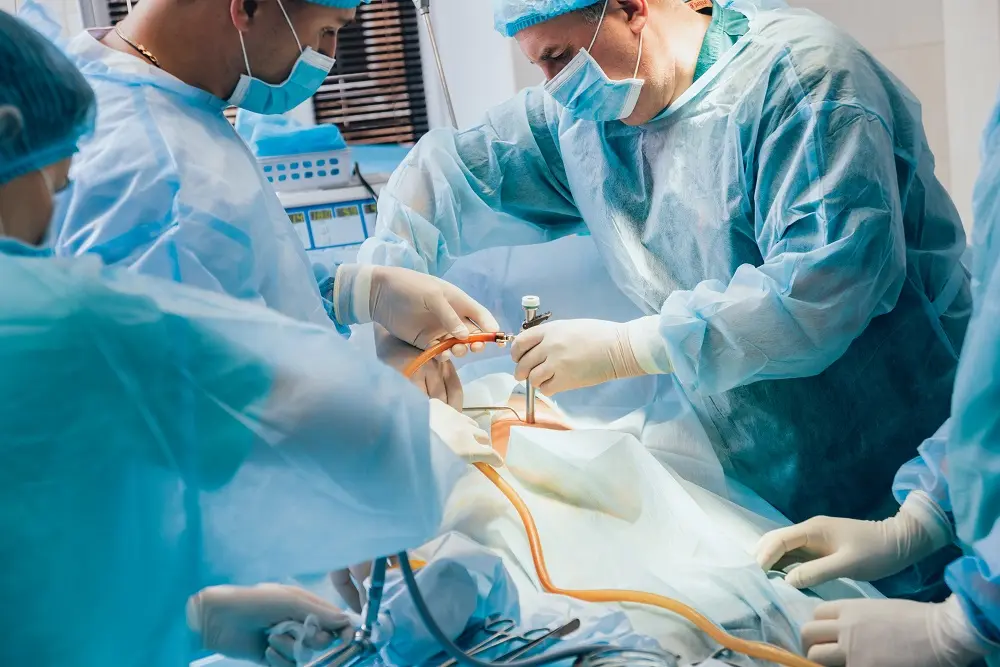 Laparoscopic hernia repair in progress